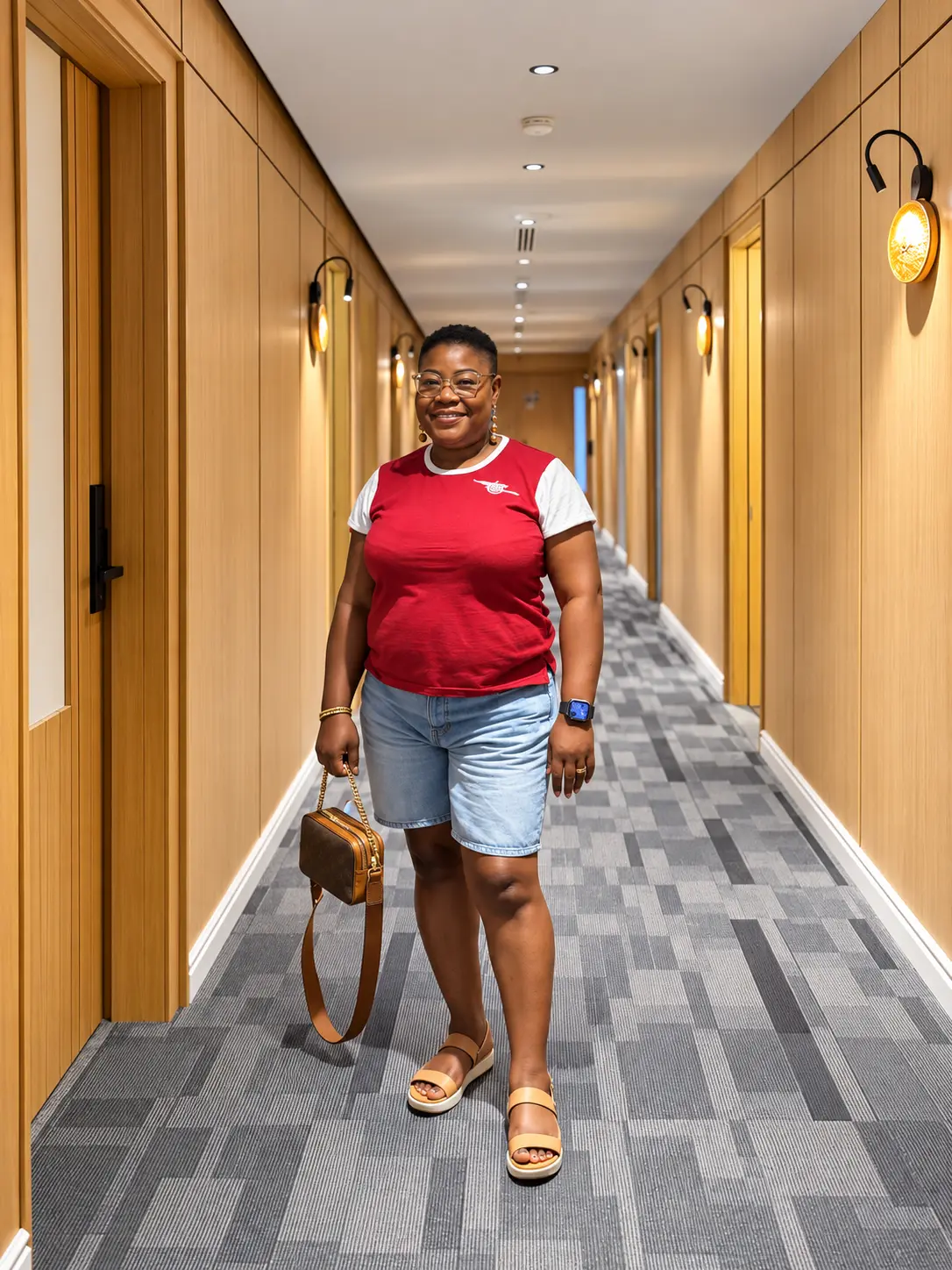 Atinuke smiling in a warm hallway portrait